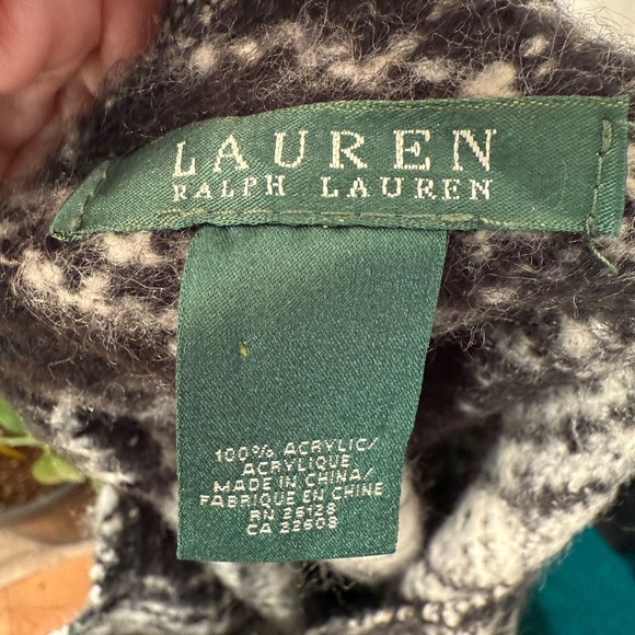 Lauren Ralph Lauren Pullover Poncho Fringed Black & White Women Cape Plaid - Picture 4 of 4